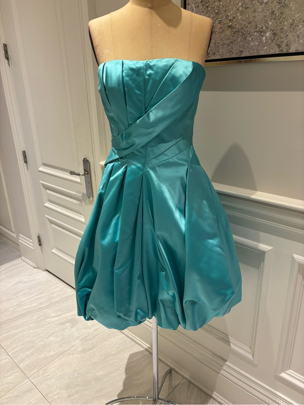 Designer Strapless Teal Bubble Dress